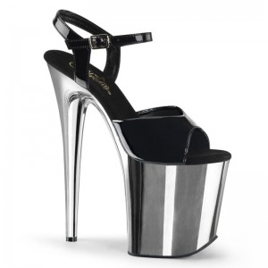 Pleaser Flamingo-809 Donna Scarpe Pole Dance Nere Argento | ITALIA ITGVRLUO