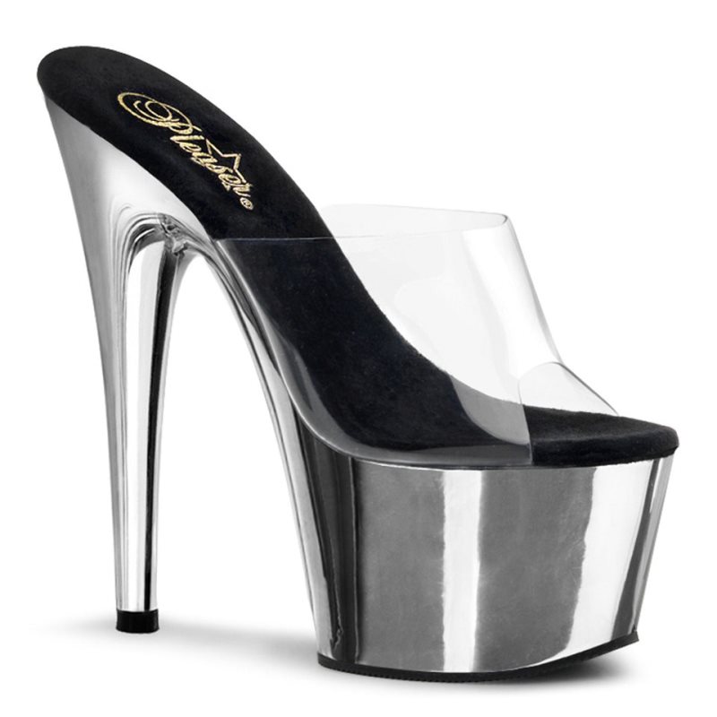 Pleaser Adore-701 Donna Ciabatte Con Plateau Argento | ITALIA ITLZMSRN