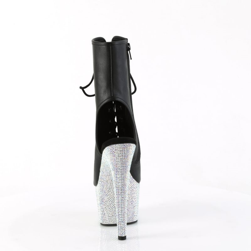 Pleaser Bejeweled-1016-7 Vegan Leather Donna Scarpe Pole Dance Nere Argento | ITALIA ITHZOXEI