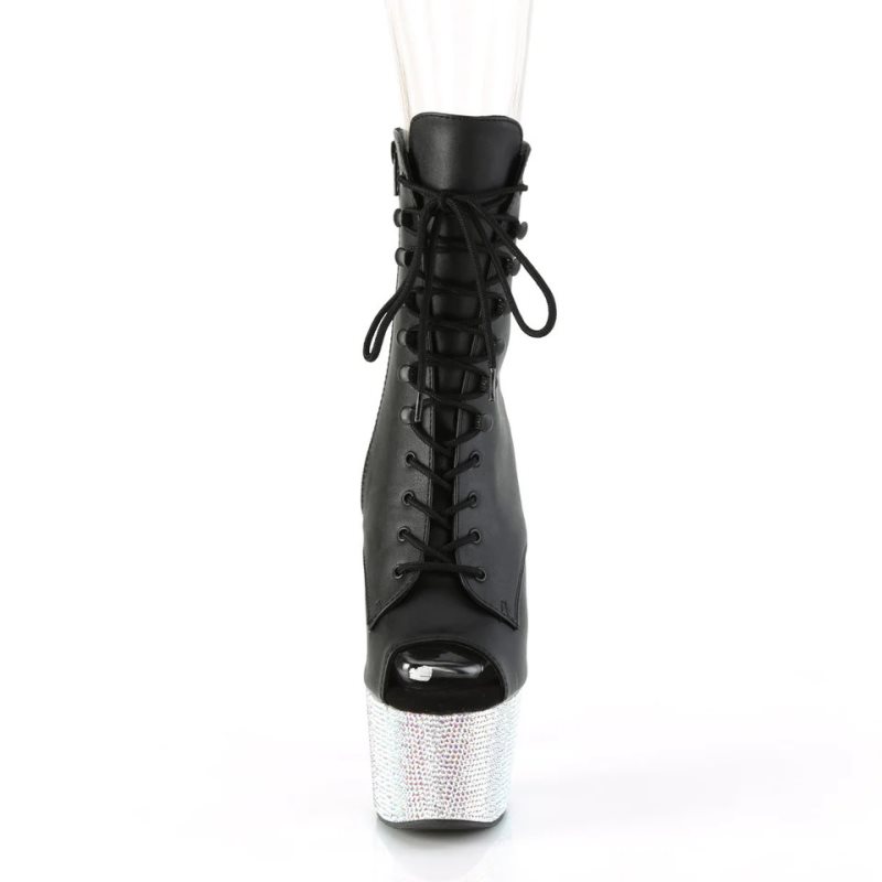 Pleaser Bejeweled-1021-7 Vegan Leather Donna Scarpe Pole Dance Nere Argento | ITALIA ITXRGOKN