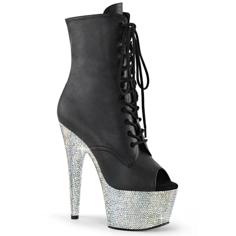 Pleaser Bejeweled-1021-7 Vegan Leather Donna Scarpe Pole Dance Nere Argento | ITALIA ITXRGOKN