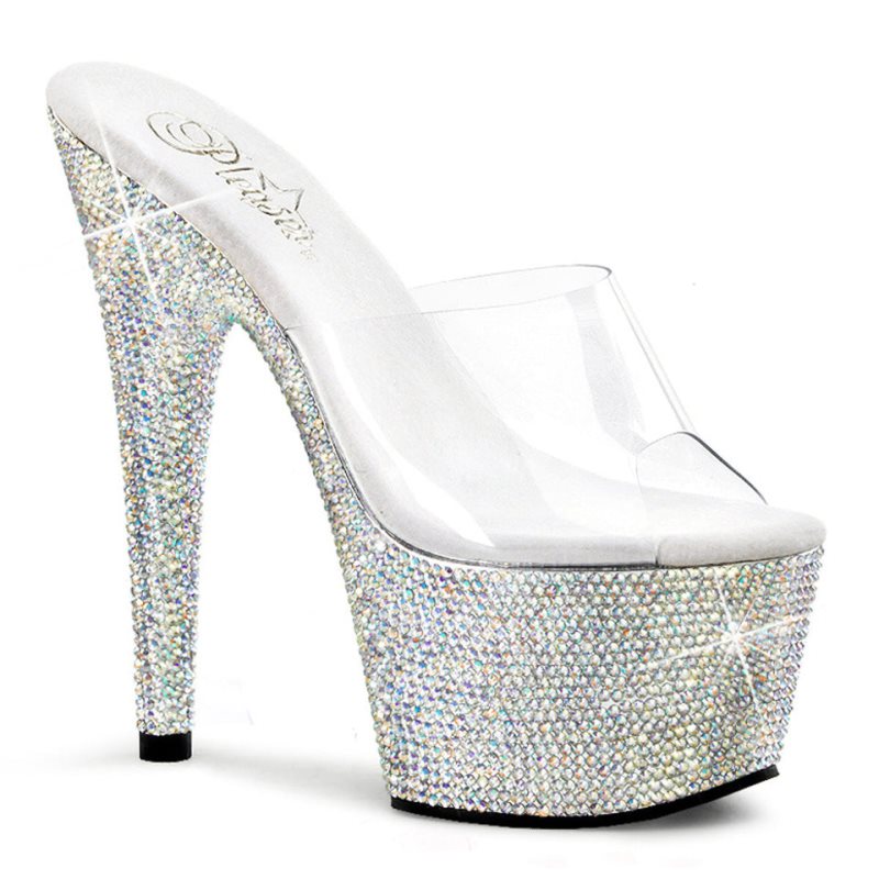Pleaser Bejeweled-701DM Donna Ciabatte Con Plateau Argento | ITALIA ITWCFZVR