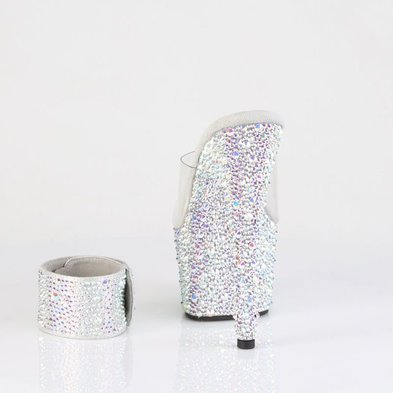 Pleaser Bejeweled-712MS Rhinestones Donna Ciabatte Con Plateau Argento | ITALIA ITCLKEIR