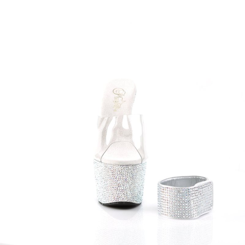Pleaser Bejeweled-712RS Donna Ciabatte Con Plateau Argento | ITALIA ITIWGJNP
