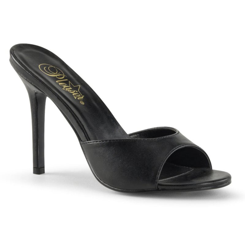 Pleaser Classique-01 Vegan Leather Donna Ciabatte Nere | ITALIA ITEHDRAS