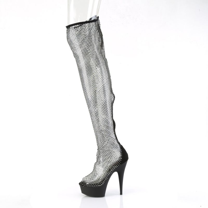 Pleaser Delight-3009 Faux Suede-Rhinestone Mesh Donna Scarpe Pole Dance Nere | ITALIA ITPZYXVR