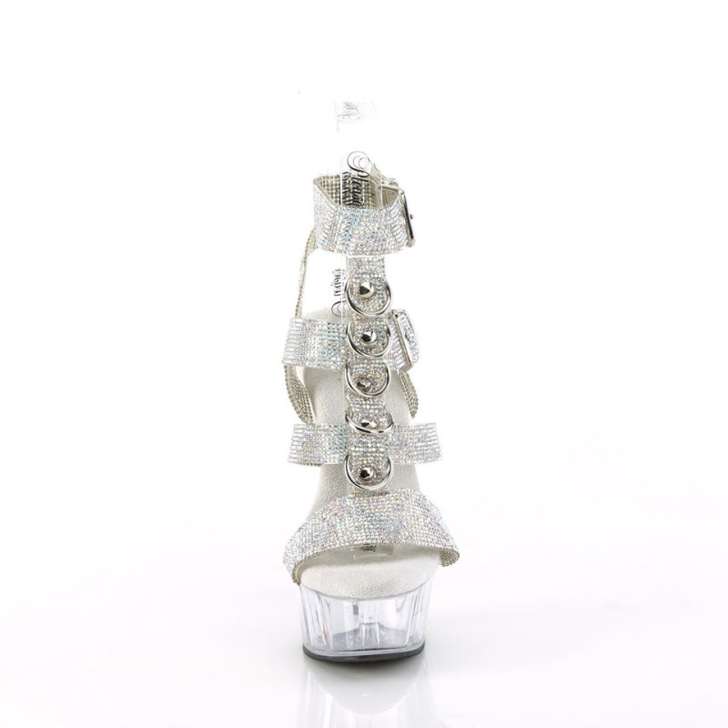 Pleaser Delight-656RS Rhinestones Donna Scarpe Pole Dance Argento | ITALIA ITQHIJZM