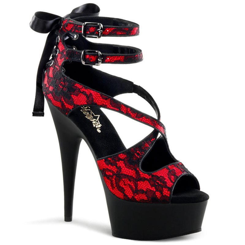 Pleaser Delight-678LC Donna Scarpe Pole Dance Rosse Nere | ITALIA ITREWTXU