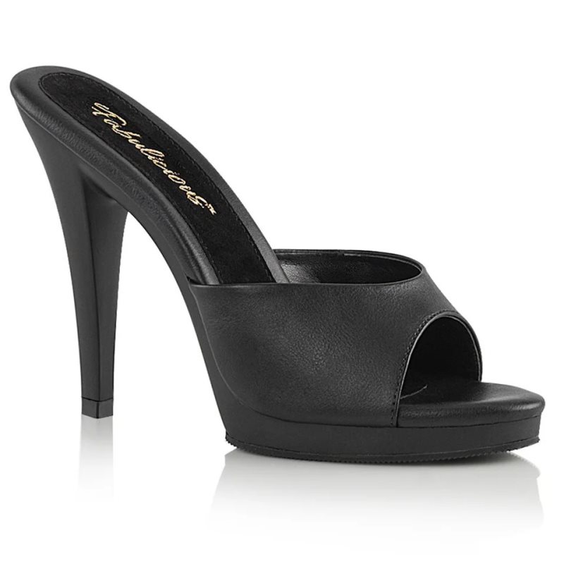 Pleaser Flair-401-2 Vegan Leather Donna Ciabatte Con Plateau Nere | ITALIA ITXYPQNF