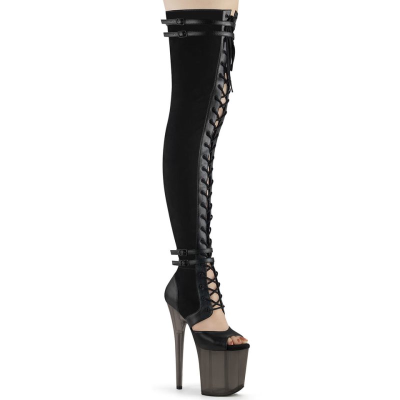 Pleaser Flamingo-3027 Suede Donna Scarpe Pole Dance Nere | ITALIA ITNOYAEL