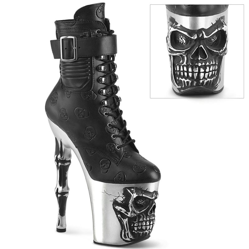 Pleaser Rapture-1020STR-02 Vegan Leather Donna Scarpe Pole Dance Nere Argento | ITALIA ITACVRWF