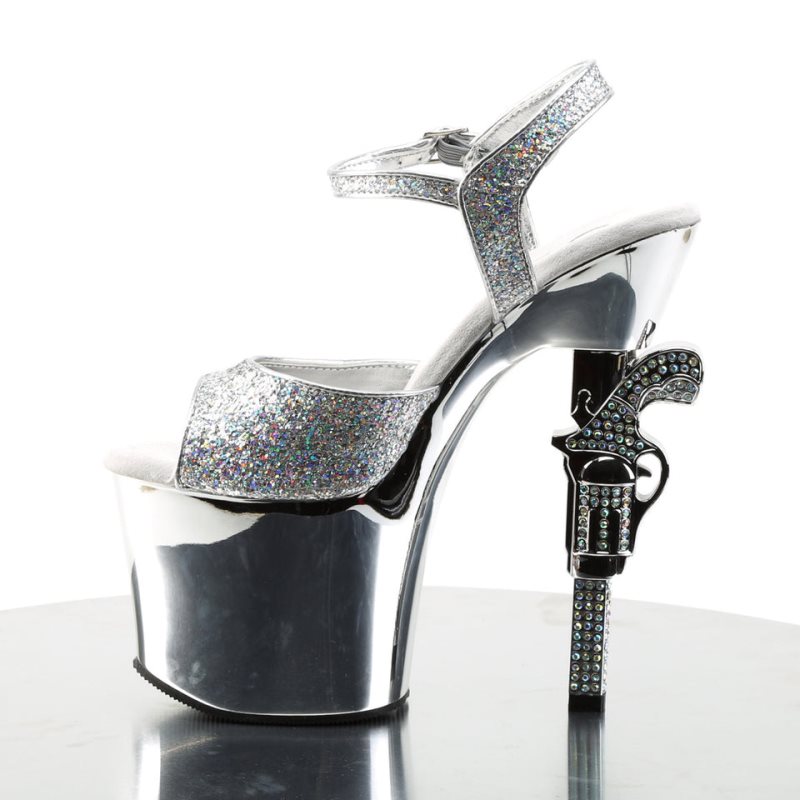 Pleaser Revolver-709G Donna Scarpe Pole Dance Argento | ITALIA ITWXPHLC