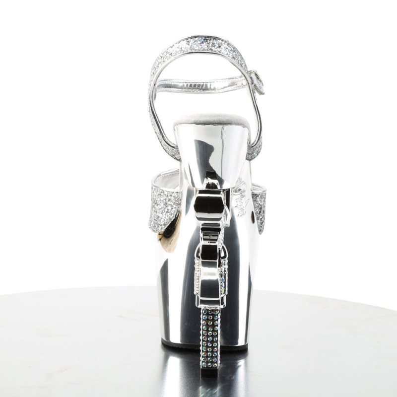 Pleaser Revolver-709G Donna Scarpe Pole Dance Argento | ITALIA ITWXPHLC