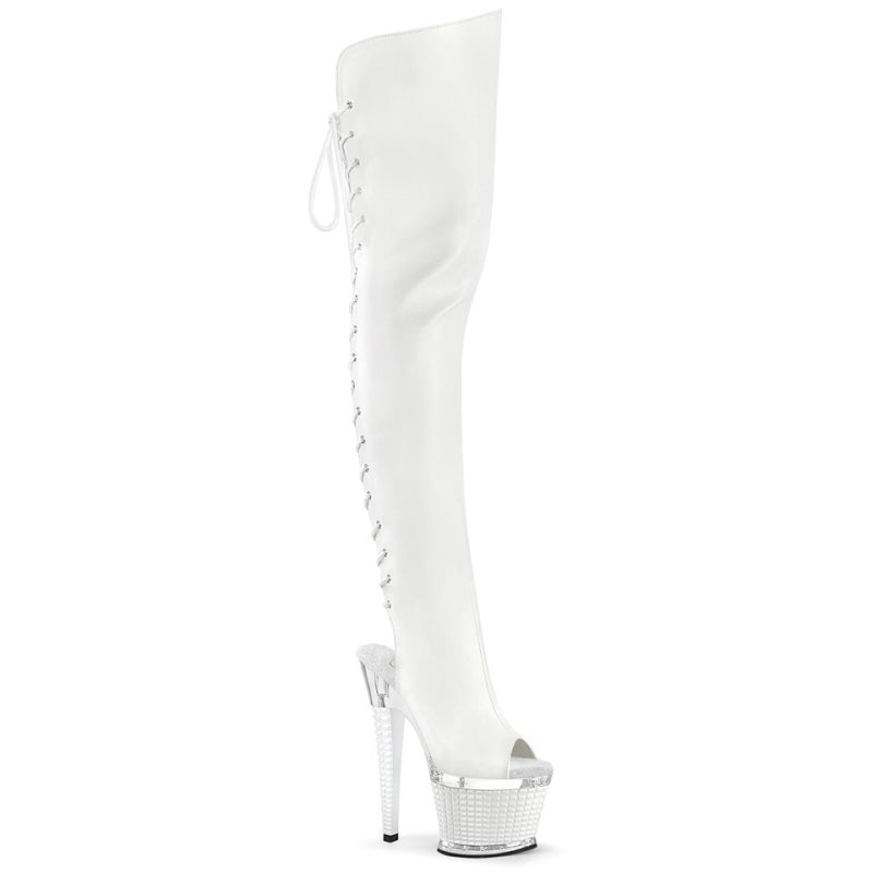 Pleaser Spectator-3030 Faux Leather Donna Scarpe Pole Dance Bianche | ITALIA ITHFWAVN